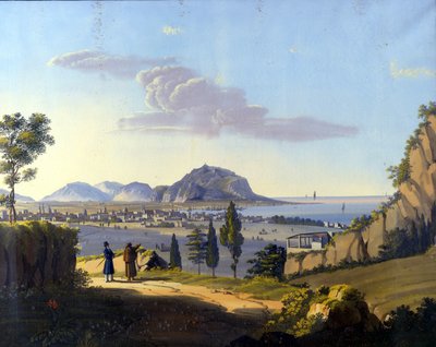 Utsikt över Palermo från eremitaget i klostret Santa Maria del Gesu. Anonym målning från 1800-talet. av Unknown artist