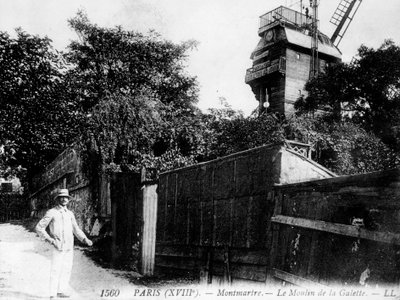 Utsikt över Paris: Le Moulin de la Galette, distriktet Montmartre av Unknown artist