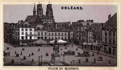 Utsikt över Place du Martroy i Orleans, Department of Loiret och Centre-regionen, Frankrike. Kromolitografi från slutet av 1800-talet. av Unknown artist