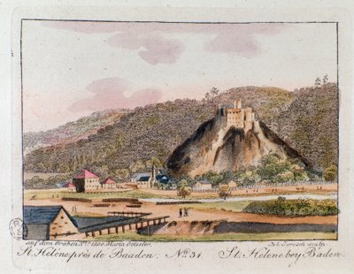 Vy över St. Helene (St. Helene) i Baden, Österrike. Gravyr från 1815 Privat samling av Unknown artist