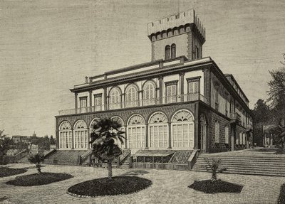 Vy över Villa Fabbricotti, där drottning Victoria (1819-1901) bodde under en tid, Florens, Italien, gravyr efter ett fotografi av G Brogi från L