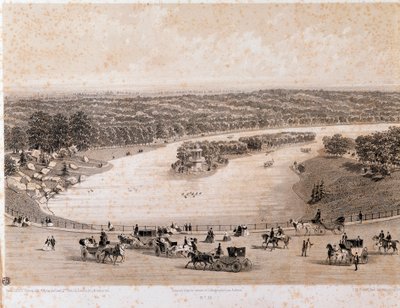 Utsikt över Bois de Boulogne i Paris. Litografi från 1850. Privat samling av Unknown artist