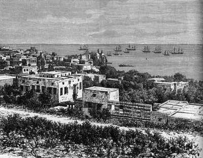 Utsikt över staden Beirut. Gravyr i "The Journal of Youth" av Unknown artist