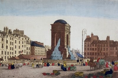 Vy över Innocents Market och fontän - gravyr av Unknown artist