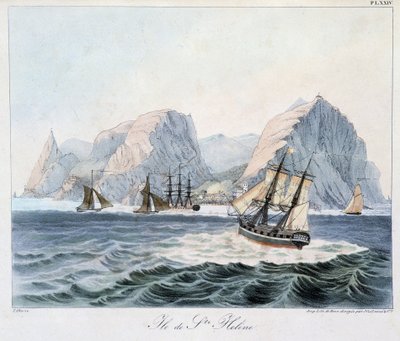 Utsikt över ön St. Helena i "" Utsikter och landskap i de jämvädande regionerna, samlade på en resa runt om i världen"", sd. tidigt 1800-tal av Unknown artist