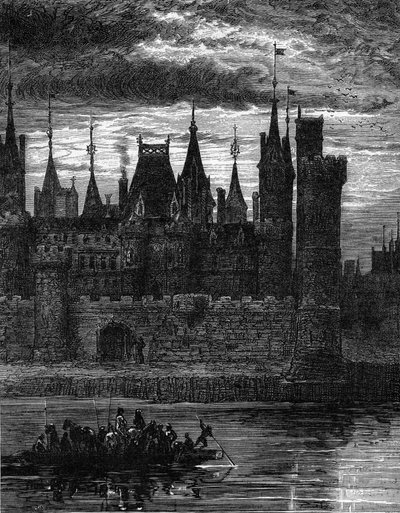 Utsikt över Louvren på 1300-talet. Gravyr i "Le Journal de la jeunesse"" av Unknown artist