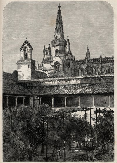 Utsikt över klostret Bathala i Portugal. Gravyr i "The Illustrous Universe" av Unknown artist