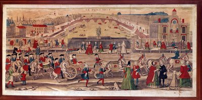 Utsikt över Pont-Neuf i Paris Du kan också se Hotel de Conty, klostret Saint Germain des Pres, College of Four Nations, Invalides, Mont du Calvaire, Quai d