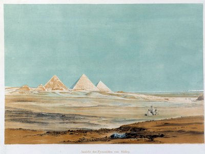 Utsikt över pyramiderna i Giza (Giza, Giza, Giza), Egypten. Illustration av 1800-talets Paris, Frankrikes college av Unknown artist