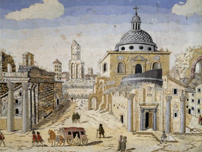 Utsikt över Forum Romanum, slutet av 1600-talet, scagliola på terrakottastöd. Detalj av Unknown artist