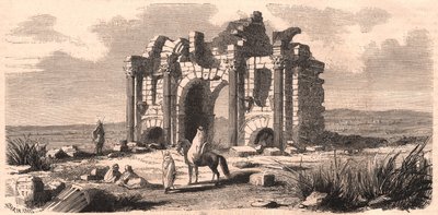 Vy över den romerska triumfbågen som kallas Trajanus i Algeriet av Unknown