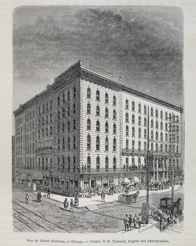 Utsikt över Sherman Hotel i Chicago - i "" Le tour du monde"" av Unknown artist