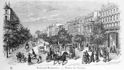 Utsikt över Variety Theatre på Boulevard Montmartre. av Unknown artist