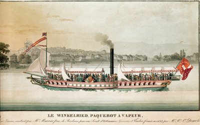 Utsikt över Winkelried, ångbåt på sjön Leman, Schweiz (tryck från 1800-talet) av Unknown artist