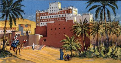 Utsikt över slottet Sultan Al Kathiri (Sultan Al Kathiri-palatset) Seiyun (Say