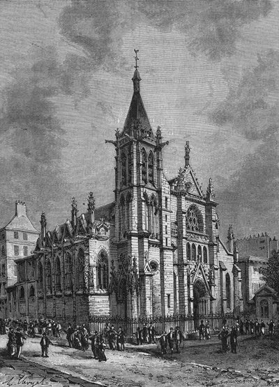 Utsikt över kyrkan Saint Séverin i Paris i slutet av 1700-talet. Gravyr från ”L