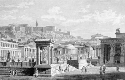 Utsikt över Atens centrum. Gravyr från 1877. av Unknown artist