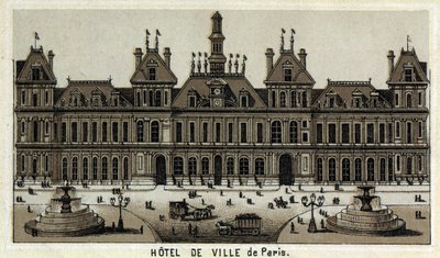 Utsikt över stadshuset i Paris och platsen. Kromolitografi från slutet av 1800-talet. av Unknown artist