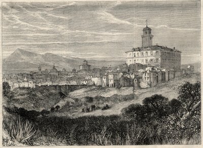 Utsikt över staden Monterotondo (Monte Rotondo, Monte-Rotondo) i Italien. Gravyr i "" L