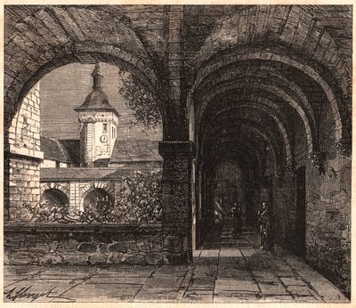 Utsikt över klostret i klostret Solesmes från galleriet, Sarthe, Frankrike av Unknown