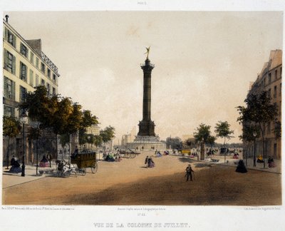 Vy över kolonnen i juli (Place de la Bastille) från Boulevard Beaumarchais - litografi av Unknown artist