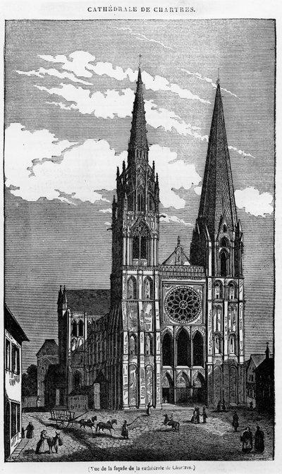Utsikt över fasaden på katedralen de Chartres (28) - i "Den pittoreska butiken", juli 1836. av Unknown artist