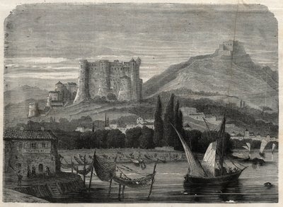 Utsikt över forten i La Spezia i Italien. Gravyr i "The Illustrous Universe" av Unknown artist