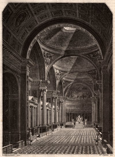 Utsikt över interiören av kyrkan Madeleine i Paris 1843, strax efter att den öppnat för gudstjänst av Unknown