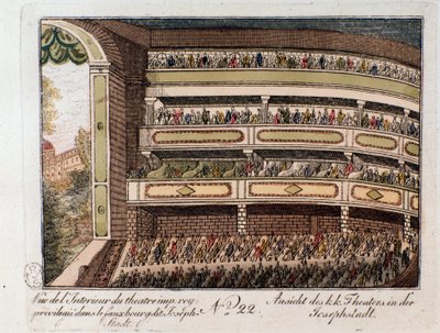 Utsikt över det inre av den kejserliga teatern i Josephstadt-distriktet i Wien. Österrike (interiörvy av den kejserliga teatern i distriktet Josephstadt i Wien, Österrike) Gravyr från 1815 Privat samling av Unknown artist
