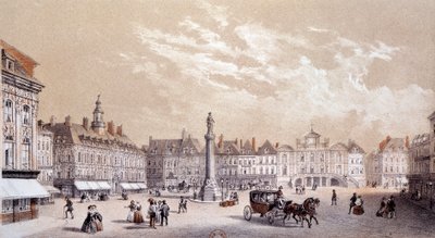 Utsikt över det stora torget i staden Lille. Gravyr av 1800-talets Paris, B.N. av Unknown artist