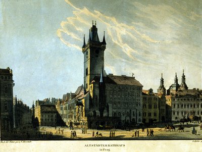 Utsikt över Prags gamla stadshus omkring 1860. av Unknown artist