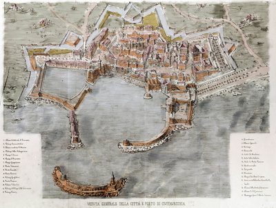 Utsikt över hamnen i Civitavecchia nära Rom. 1800-talet. av Unknown artist