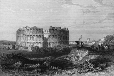 Utsikt över ruinerna av amfiteatern i Jemm i Algeriet på 1800-talet, I "" L