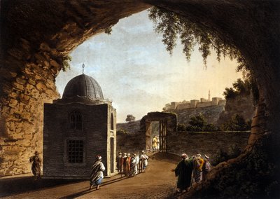 Utsikt över profeten Jeremias grav i Jerusalem. 1800-tals litografi av Unknown artist