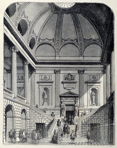 Utsikt över vestibulen och trappan till teatern i Bordeaux under Ludvig XV - i "Frankrike och fransmännen genom århundradena"". av Unknown artist