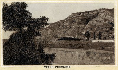 Vy över byn Poilvache, Vallee de la Meuse, Belgien. Kromolitografi från slutet av 1800-talet. av Unknown artist
