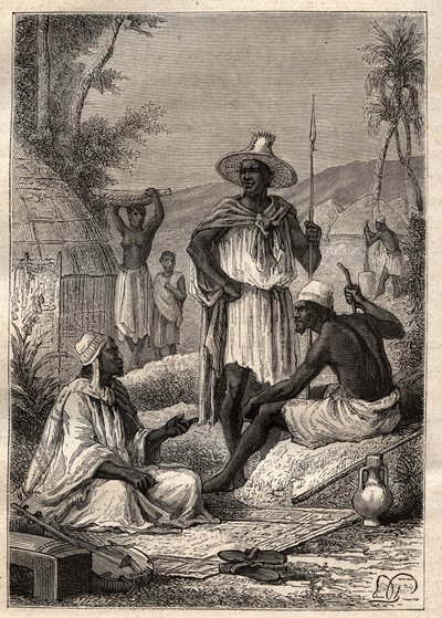 Voyage (1795) från Mungo Park (1771-1806) till Djoliba (Niger): infödingarna i Senegal - illustration hämtad från "" The Great Mariners of the 18th century"" av Unknown artist