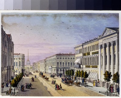 Utsikt över Nevsky-prospektet och polisbron i Sankt Petersburg (Album av Marie Taglioni av Unknown artist