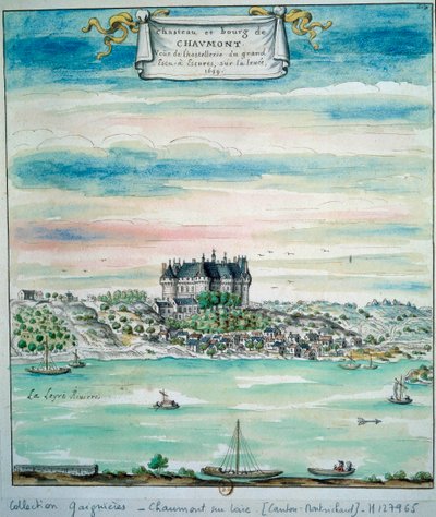 Utsikt över Chateau de Chaumont sur Loire Chateau de Chaumont-sur-Loire (Chaumont sur Loire) är ett slott i Loire, Loir-et-Cher (Loir et Cher), Centre, Frankrike. Anonym akvarell från 1699 Paris, B.N. av Unknown artist