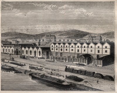 Utsikt över Chateau de Pekin, huvudetableringen av Compagnie des grands vins de Champagne av Eugene Mercier (1838-1904) et Cie nära Epernay - Gravyr i "" La Science francaise"" av Unknown artist