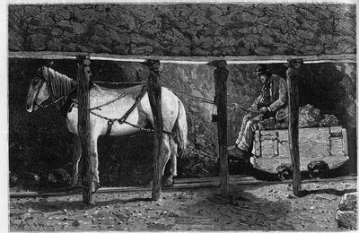 Wagonnet är anställd i kolgruvorna i Wales. Gravyr i "Le journal de la jeunesse"" av Unknown artist