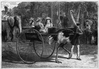 Gå på ryggen av en elefant och barn i en kariola som dras av Österrike. Acklimatiseringsträdgården i Bois de Boulogne i Paris av Unknown artist