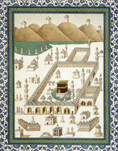 Väggfajanser: panel som representerar Kasbah (casbah) och dess omgivningar (Mecka) - i "" Arab Art efter Kairos monument från 700- till 1700-talet"" av Prisse d