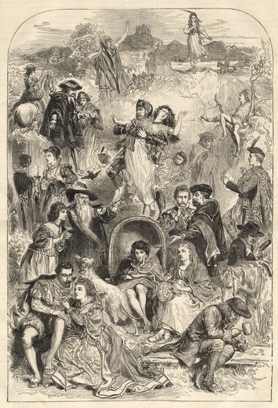 Walter Scott karaktärer - huvudpersoner i Walter Scotts romaner (1771-1832) - gravyr från 1871 av Unknown artist