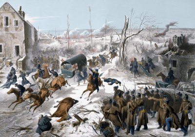 Kriget 1870 mellan Frankrike och Preussen: Röda korset under slaget vid Bapaume i Pas de Calais den 2 och 1871-03-01, där norra armén ledde av general Faidherbe segrade mot preussarna av Unknown artist