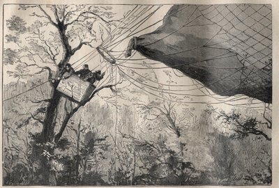 Kriget 1870: nedstigningen av bollen "Armand Barbes"" med Leon Gambetta (1838-1882) ombord 7 oktober 1870 - Gravyr i "La Science francaise"" av Unknown artist