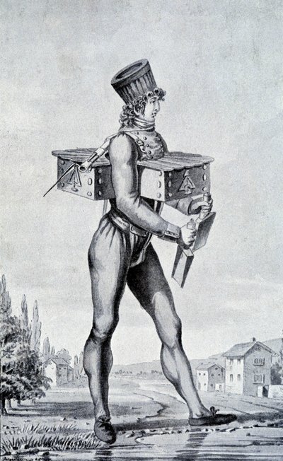 Krigsdräkt från 1800-talet. gravyr från 1800-talet. av Unknown artist