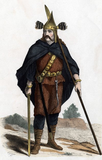 Krigare, period av bronsvapen - i "" civila och militära dräkter av fransmännen genom århundradena Paris F. Roy 1882 ". av Unknown artist