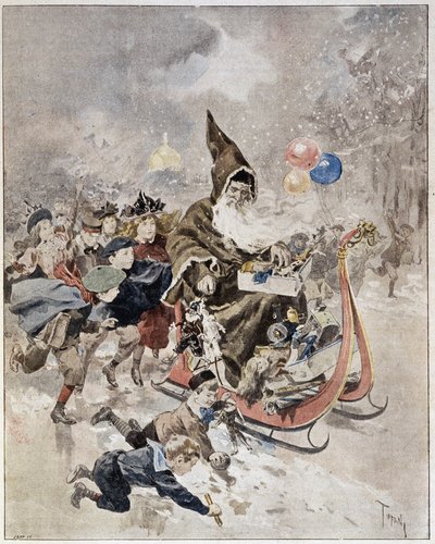 Akvarell föreställande jultomten. ""Den illustrerade världen"". 1895-12-21. av Unknown artist