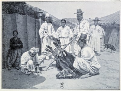 Sätt att hämta en häst i Korea - gravyr av Unknown artist